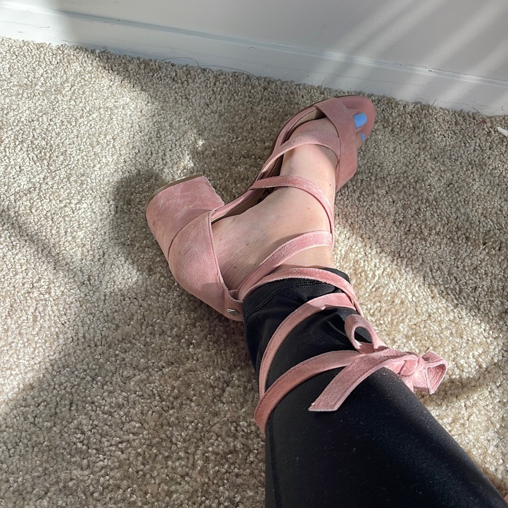 Pink suede sam Edelman wrap sandals